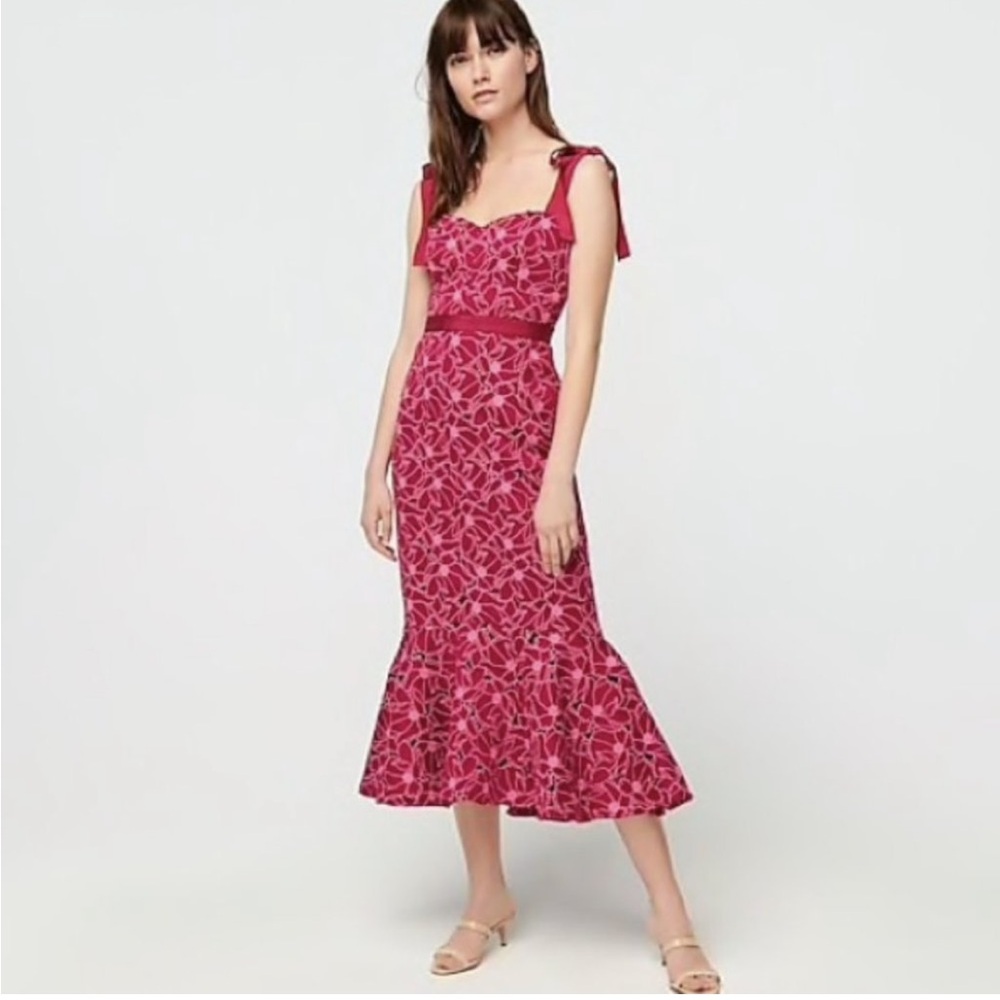 J.Crew Pink Eyelet Midi Dress w/ Flounce Hem (Size 6) - Picture 4 of 12